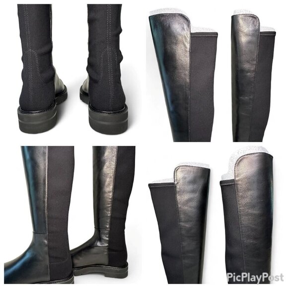 Stuart Weitzman 5050 Lift Over the Knee Flat Leather Boots Black, NEW IN BOX - 7 - Picture 12 of 16